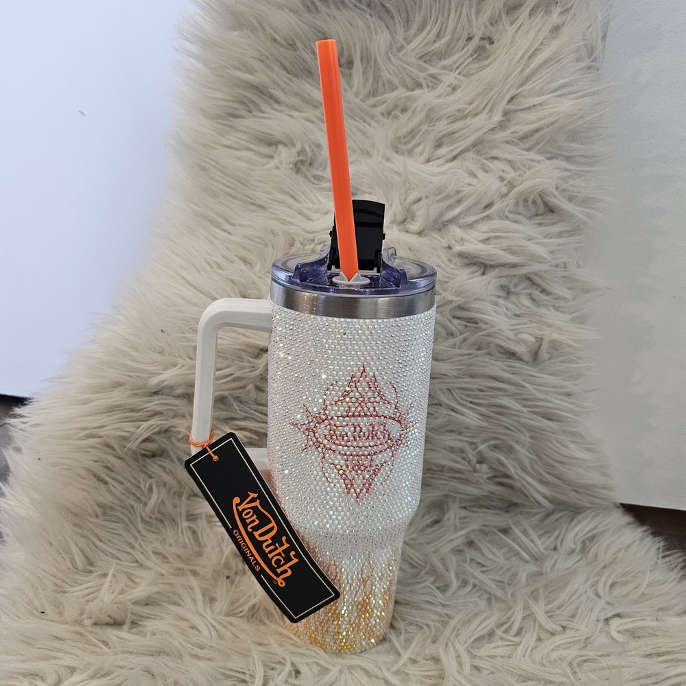 Van Dutch 40oz Rhinestone Tumbler with Orange Straw - NWT